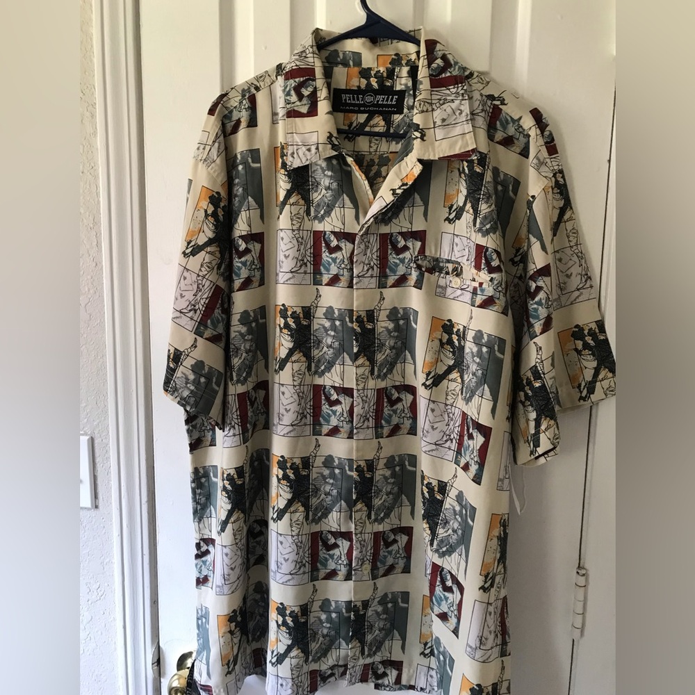 Vintage Rare Pelle Pelle Marc Buchanan All Over Print Button Up Size XL
